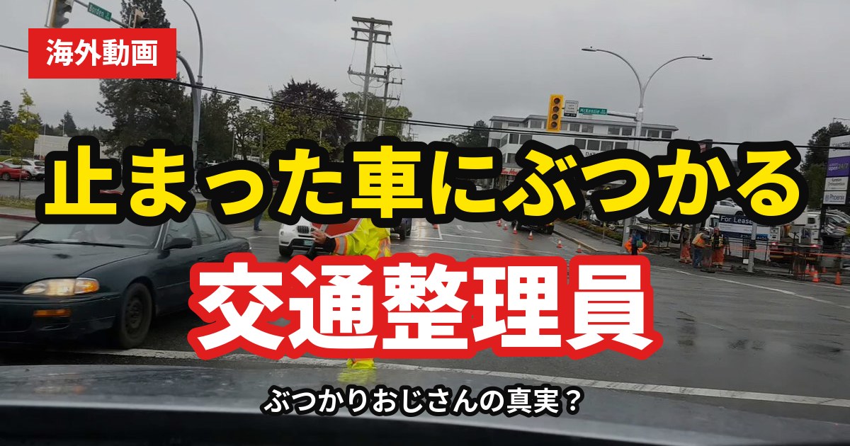 交通整理員が止まった車にぶつかる動画